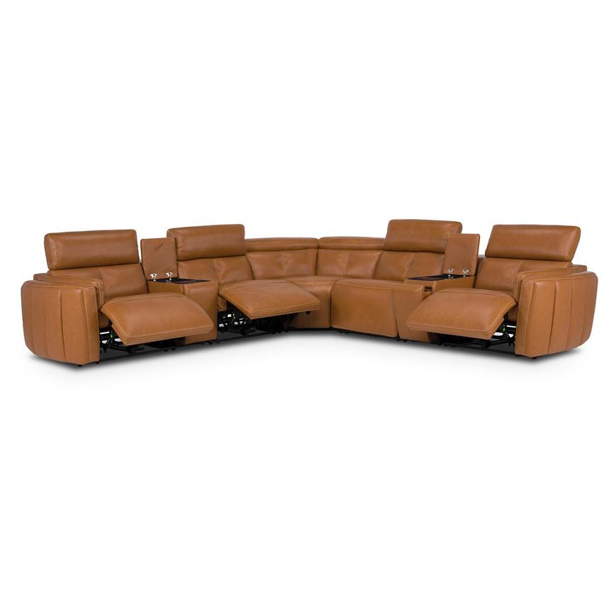 Kamet Tan Leather Power Reclining Sectional with 7PCS/3PWR alternate image, 3 of 9 images.
