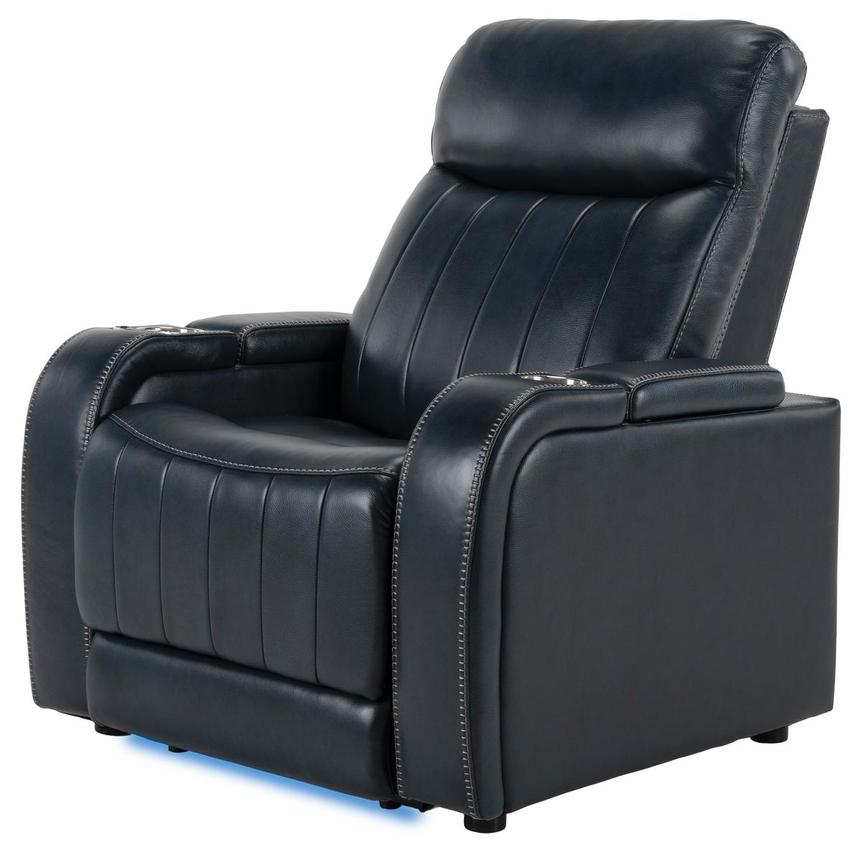 Neptune Blue Leather Power Recliner  main image, 1 of 10 images.