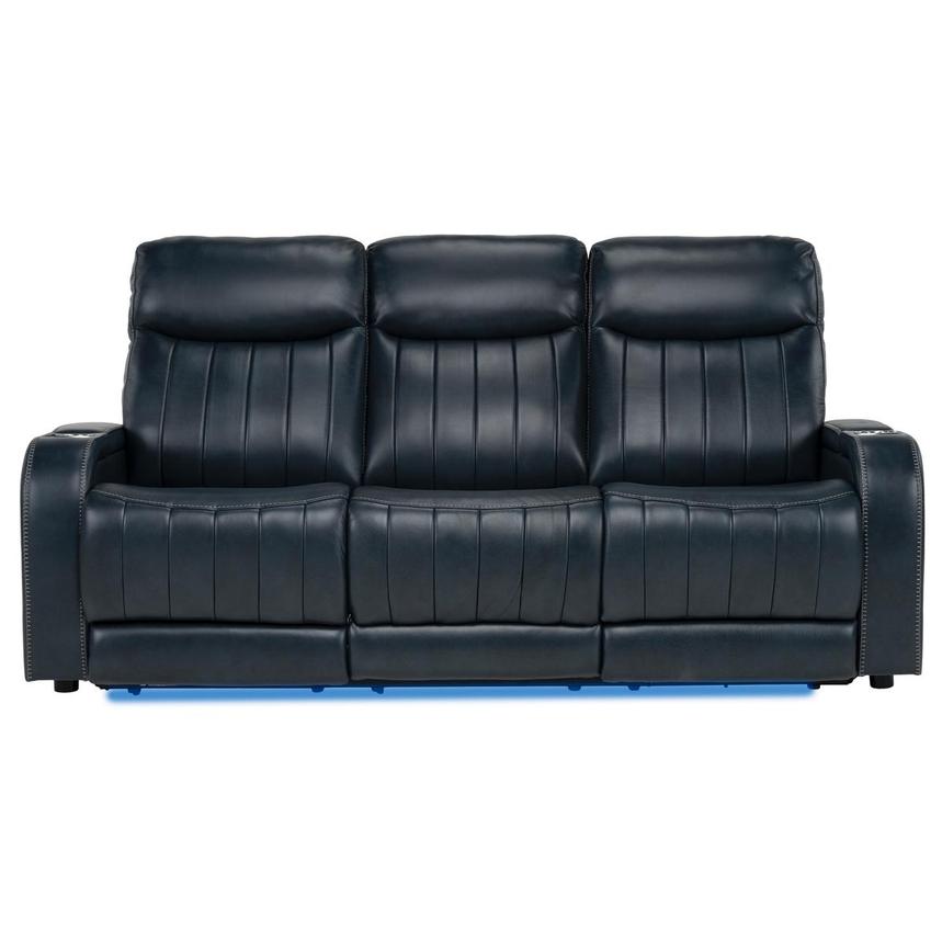 Neptune Blue Leather Power Reclining Sofa  main image, 1 of 12 images.