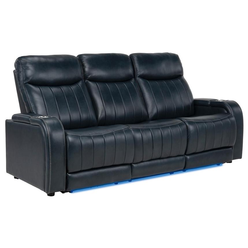 Neptune Blue Leather Power Reclining Sofa  alternate image, 3 of 12 images.