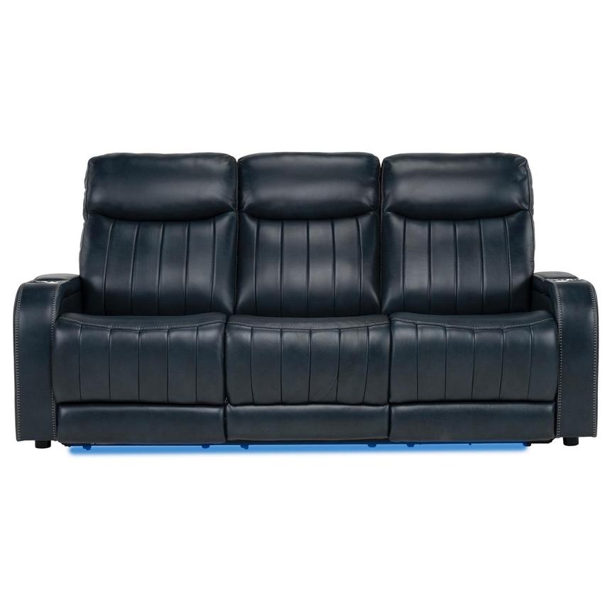 Neptune Blue Leather Power Reclining Sofa main image, 1 of 12 images.