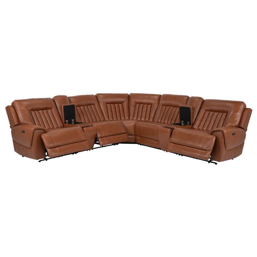 Devin Tan Leather Corner Sofa with 7PCS/3PWR  alternate image, 3 of 13 images.
