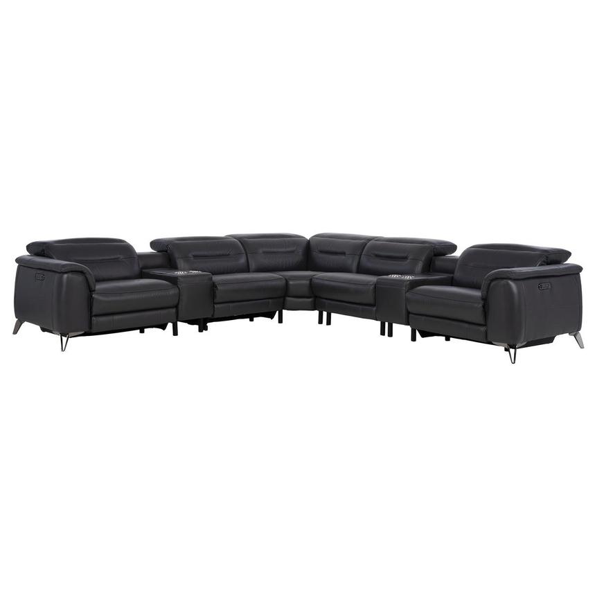 Anabel Gray Leather Power Reclining Sectional with 7PCS/3PWR  main image, 1 of 12 images.