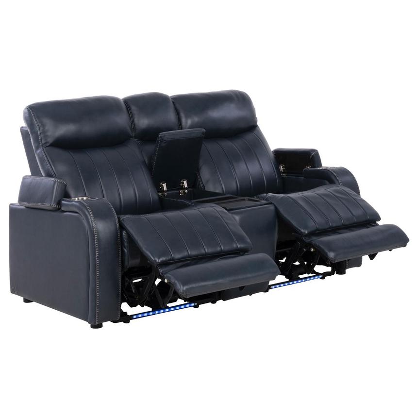 Neptune Blue Leather Power Reclining Sofa w/Console  alternate image, 3 of 16 images.