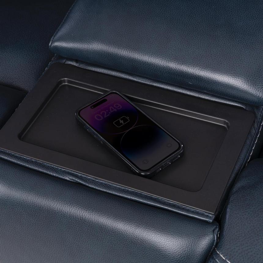 Neptune Blue Leather Power Reclining Sofa w/Console alternate image, 11 of 16 images.