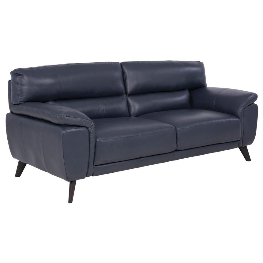 Franco Blue Leather Sofa  alternate image, 2 of 8 images.