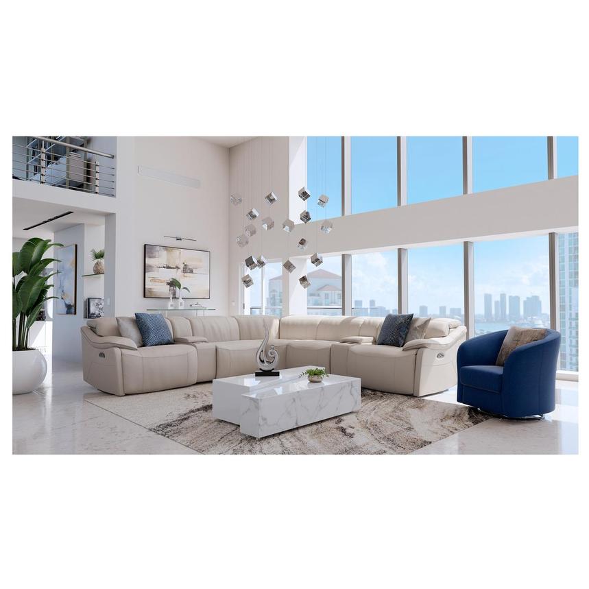 Austin Light Gray Leather Power Reclining Sectional with 6PCS/3PWR  alternate image, 3 of 11 images.