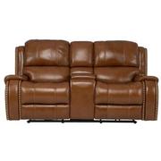 Durham Tan Leather Power Reclining Sofa w/Console  main image, 1 of 13 images.