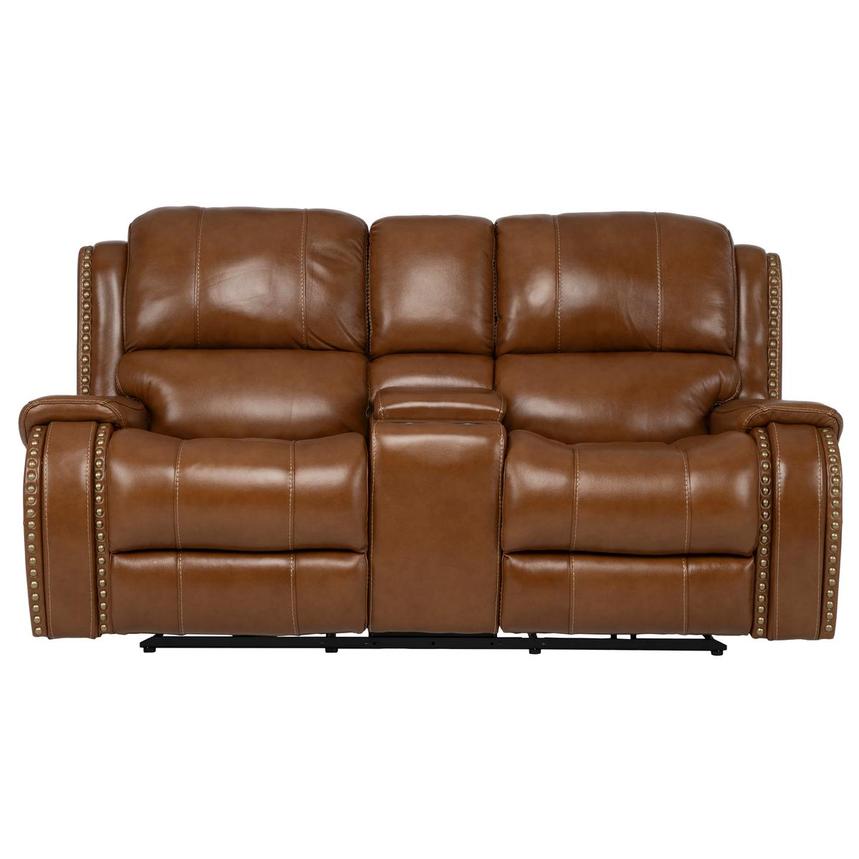Durham Tan Leather Power Reclining Sofa w/Console main image, 1 of 13 images.