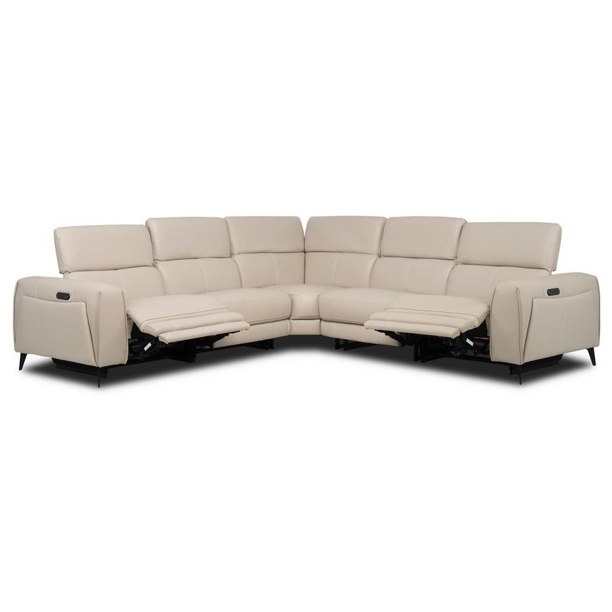 Luke 2.0 Taupe Leather Power Reclining Sectional with 5PCS/2PWR alternate image, 3 of 11 images.
