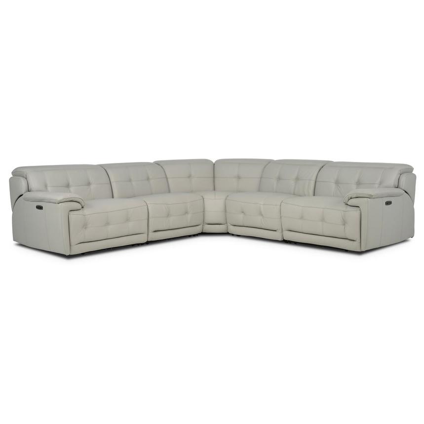 Graystone Gray Leather Power Reclining Sectional with 5PCS/2PWR main image, 1 of 9 images.