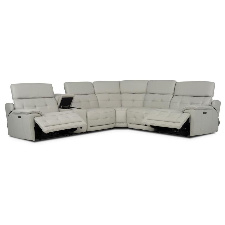Graystone Gray Leather Power Reclining Sectional with 6PCS/2PWR  alternate image, 3 of 12 images.