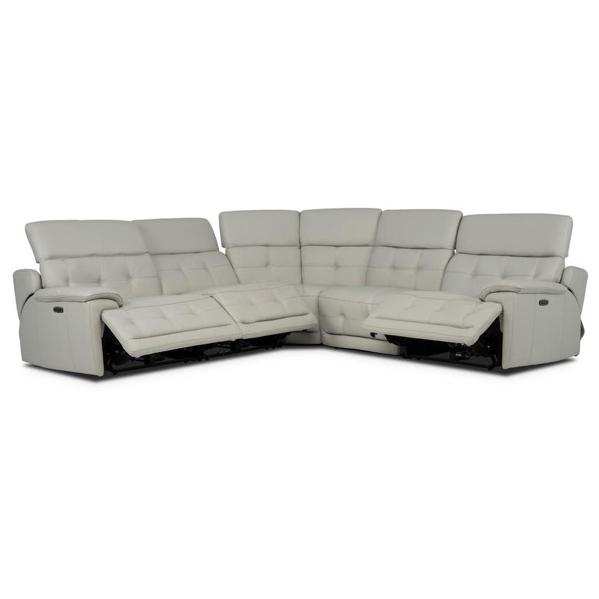 Graystone Gray Leather Power Reclining Sectional with 5PCS/3PWR alternate image, 3 of 9 images.
