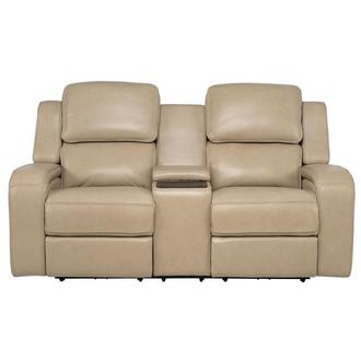Epic Taupe Leather Power Reclining Loveseat