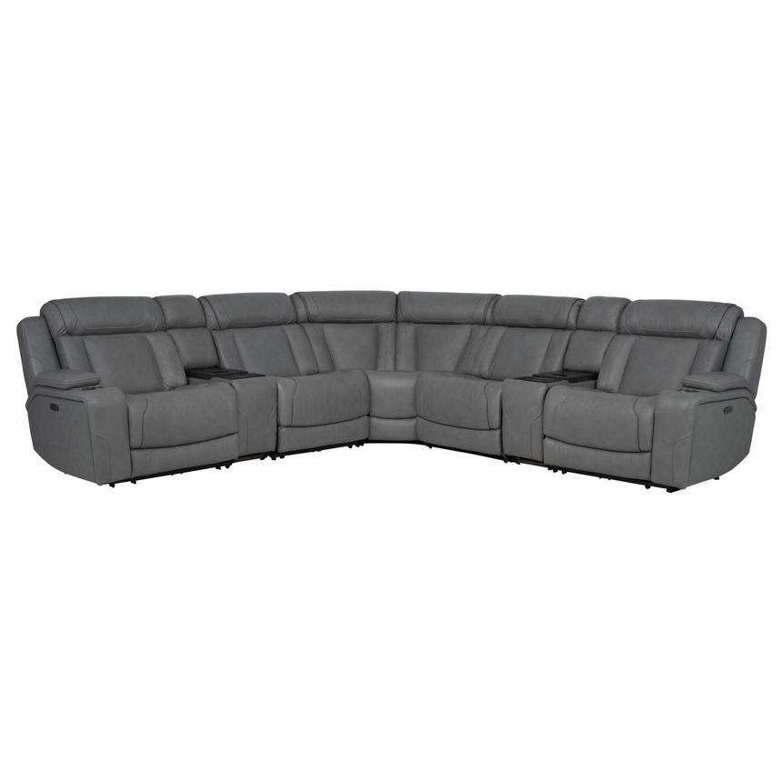 Odyssey Cobalt 7PCS/3PWR Leather Power Reclining Sectional w/Beverage Cooler main image, 1 of 20 images.