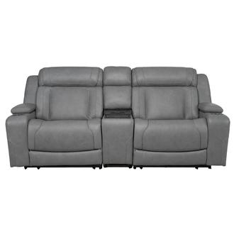 Cobalt Leather Reclining Sofa w/Beverage Cooler