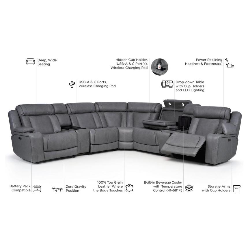 Odyssey Cobalt 7PCS/3PWR Leather Power Reclining Sectional w/Beverage Cooler  alternate image, 20 of 20 images.
