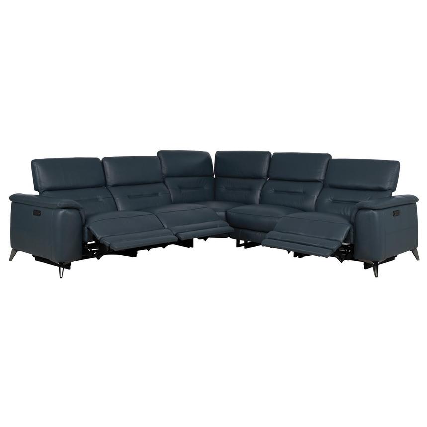 Anabel 2.0 Blue Leather Power Reclining Sectional with 5PCS/3PWR  alternate image, 3 of 9 images.