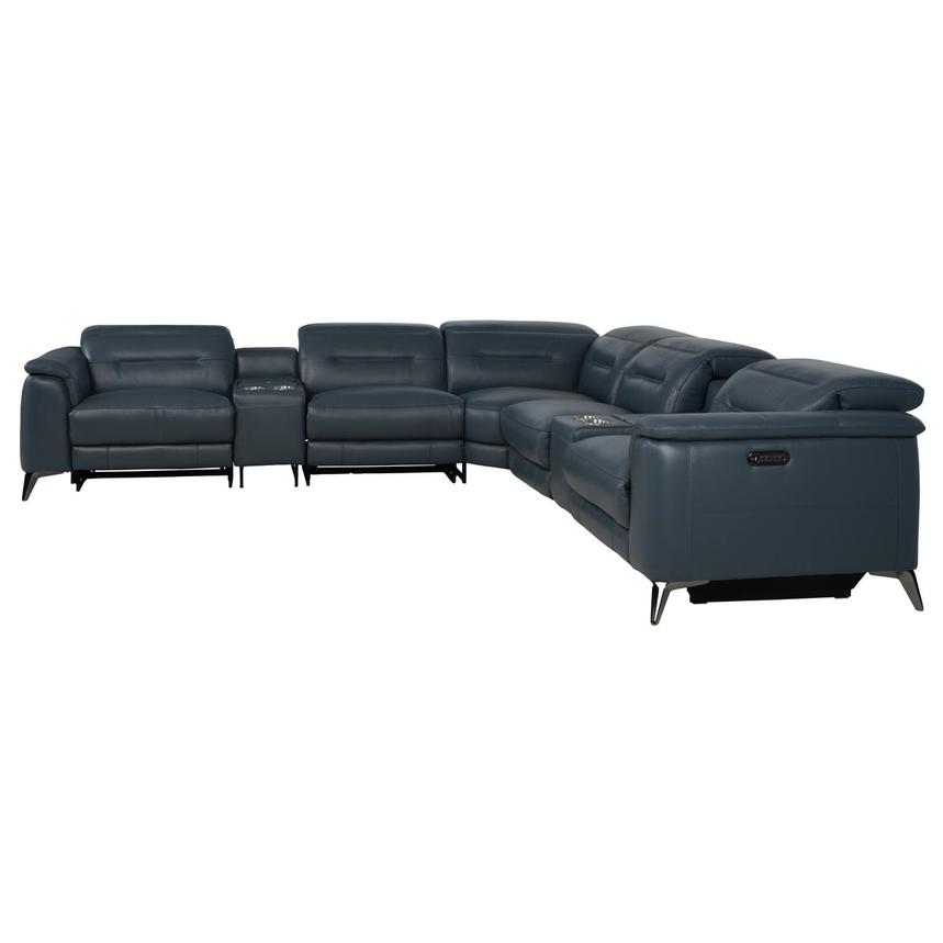Anabel 2.0 Blue Leather Power Reclining Sectional with 7PCS/3PWR  alternate image, 3 of 14 images.