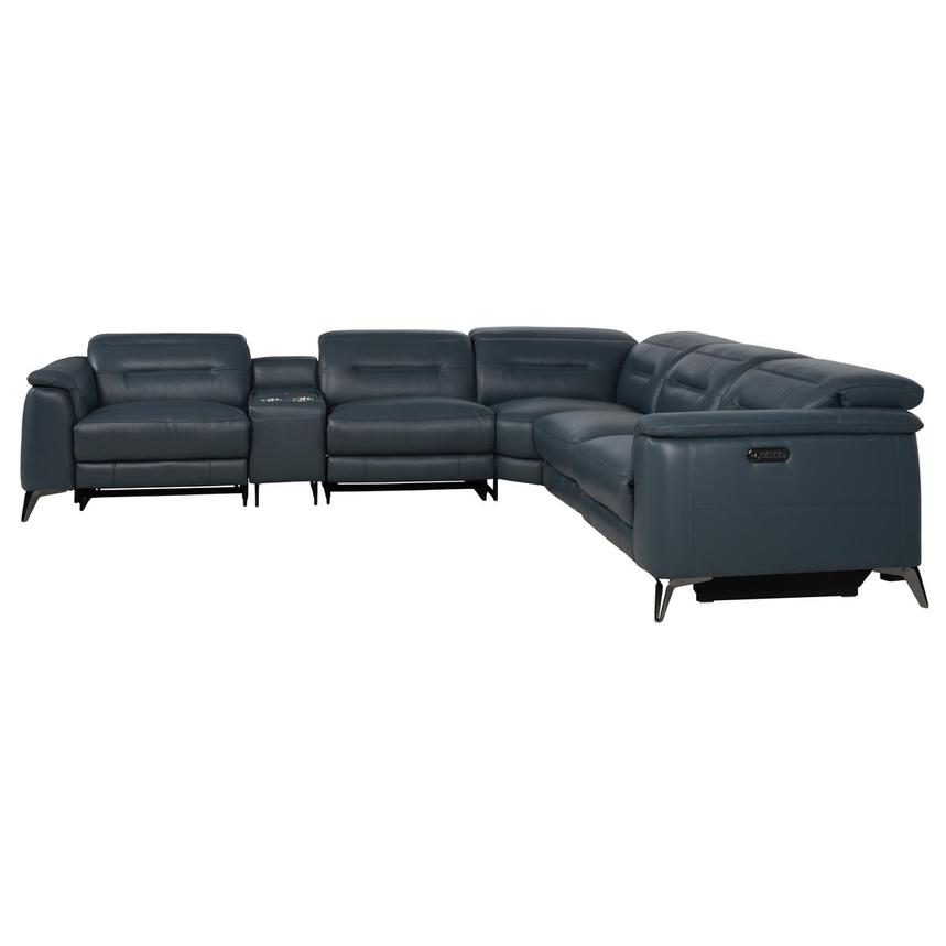 Anabel 2.0 Blue Leather Power Reclining Sectional with 6PCS/3PWR  alternate image, 3 of 14 images.