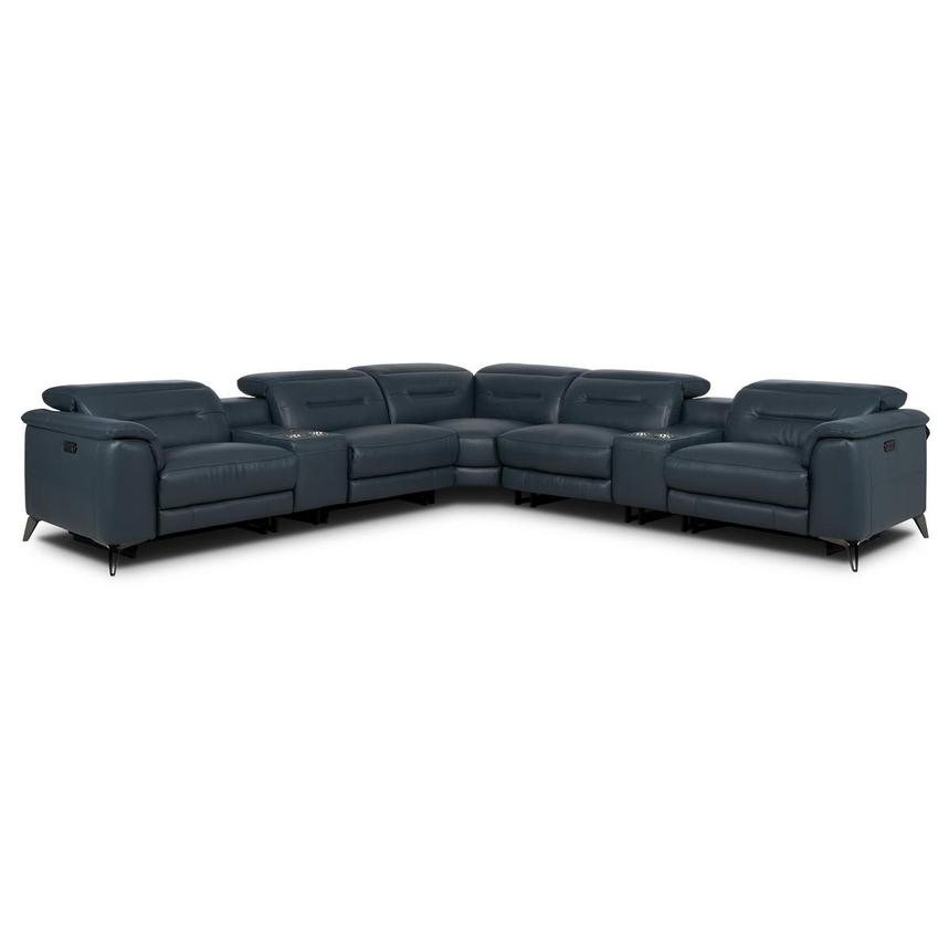 Anabel 2.0 Blue Leather Power Reclining Sectional with 7PCS/3PWR  main image, 1 of 13 images.