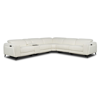 Luke 2.0 White Leather Power Reclining Sectional with 6PCS/3PWR