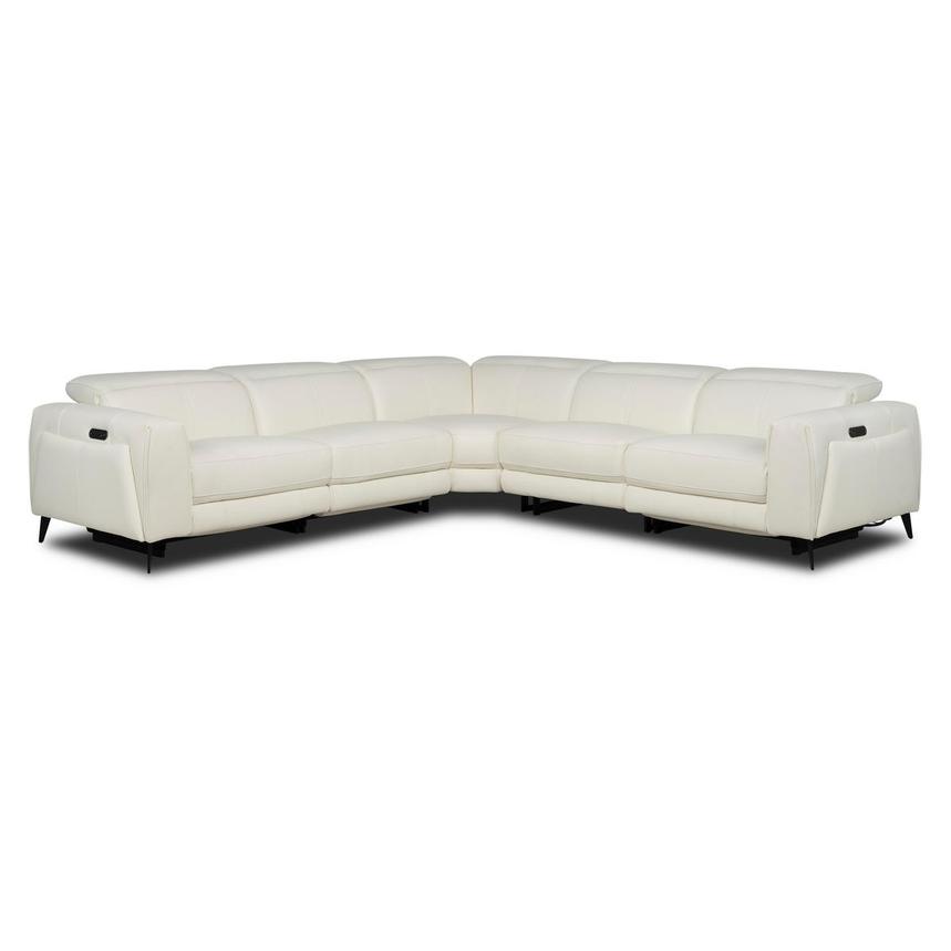 Luke 2.0 White Leather Power Reclining Sectional with 5PCS/2PWR main image, 1 of 11 images.