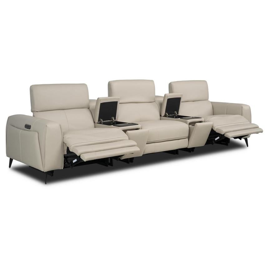 Luke 2.0 Taupe Home Theater Leather Seating with 5PCS/2PWR  alternate image, 3 of 10 images.