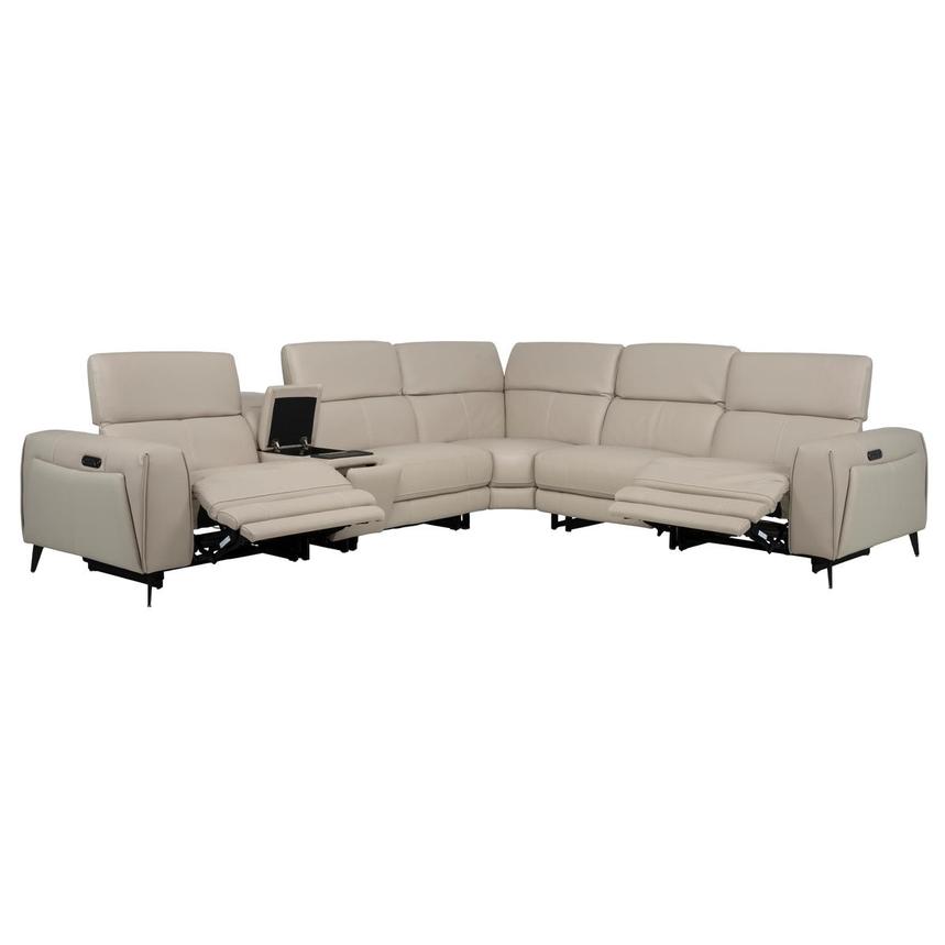 Luke 2.0 Taupe Leather Power Reclining Sectional with 6PCS/2PWR alternate image, 3 of 12 images.