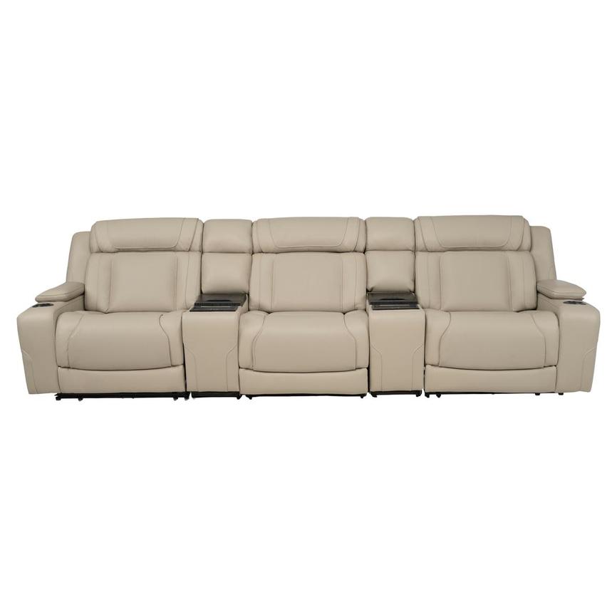 Odyssey Beige 5PCS/3PWR Home Theater Leather Seating w/Beverage Cooler main image, 1 of 5 images.