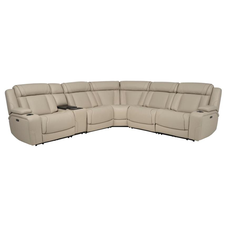 Odyssey Beige 6PCS/3PWR Leather Power Reclining Sectional w/Beverage Cooler main image, 1 of 17 images.