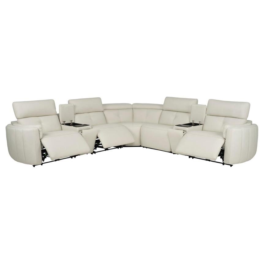 Kamet Ivory Leather Power Reclining Sectional with 7PCS/3PWR  alternate image, 2 of 12 images.