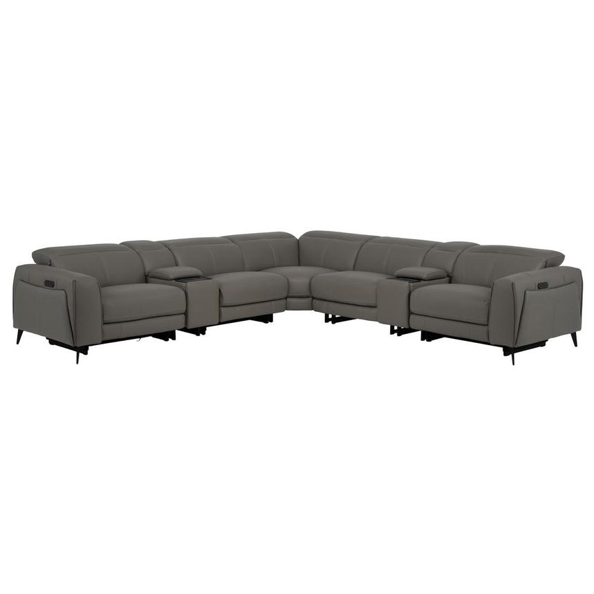 Luke 2.0 Dark Gray Leather Power Reclining Sectional with 7PCS/3PWR  main image, 1 of 4 images.