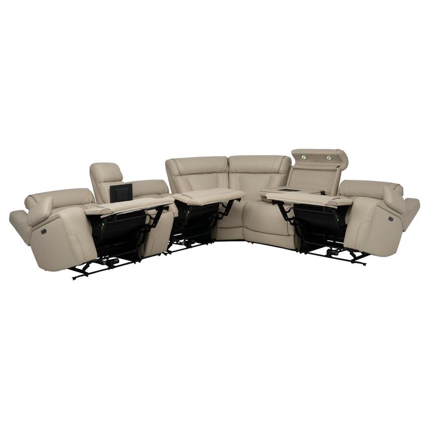 Odyssey Beige 6PCS/3PWR Leather Power Reclining Sectional w/Beverage Cooler  alternate image, 5 of 17 images.