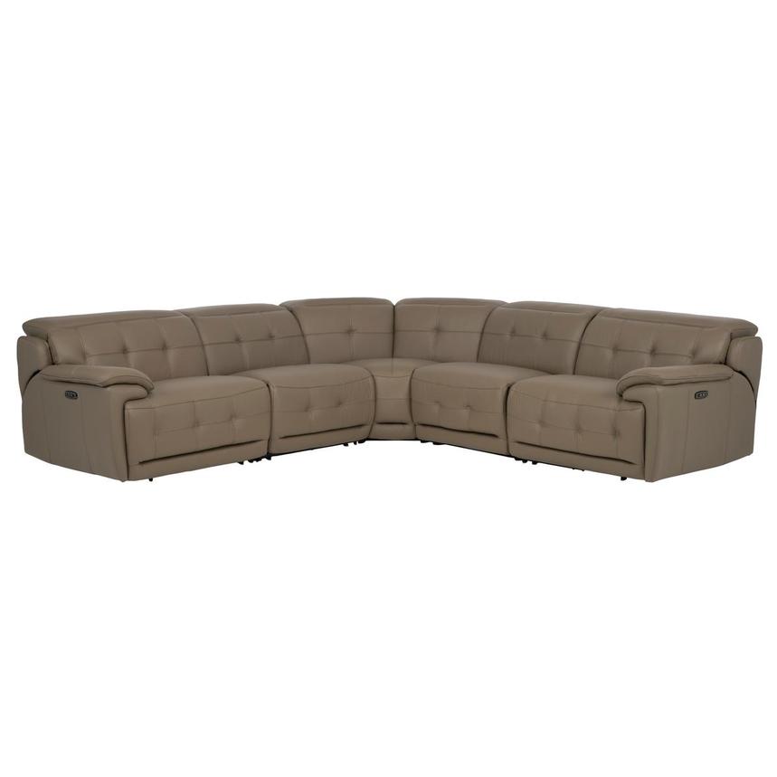 Graystone Dark Taupe Leather Power Reclining Sectional with 5PCS/2PWR main image, 1 of 9 images.