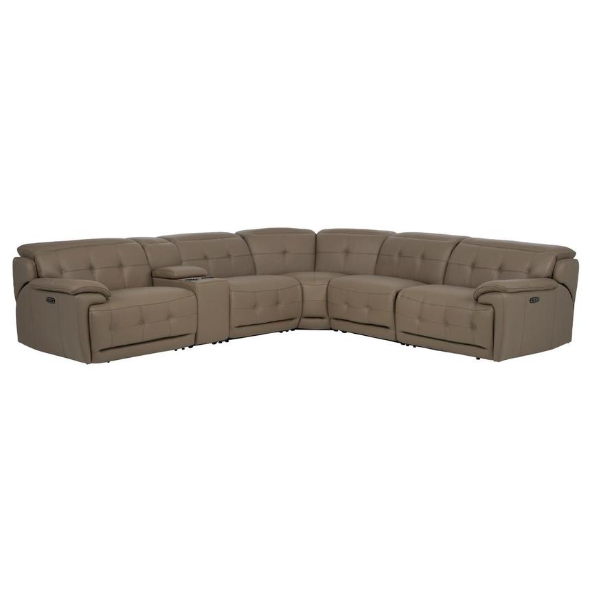 Graystone Dark Taupe Leather Power Reclining Sectional with 6PCS/2PWR main image, 1 of 13 images.