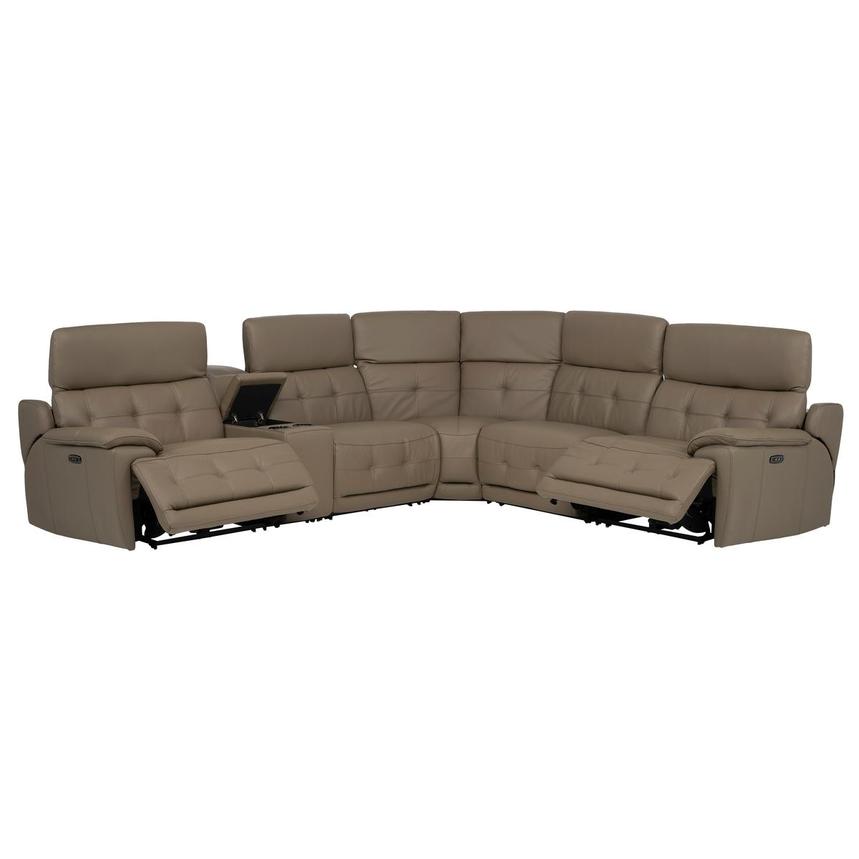 Graystone Dark Taupe Leather Power Reclining Sectional with 6PCS/2PWR  alternate image, 3 of 14 images.