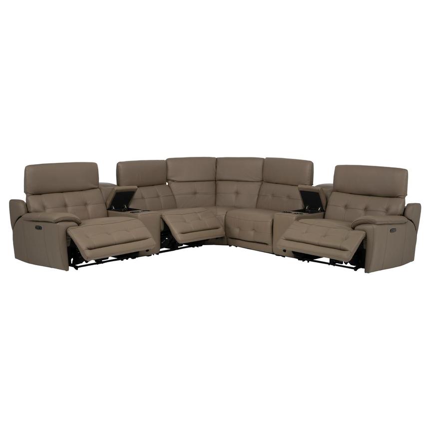 Graystone Dark Taupe Leather Power Reclining Sectional with 7PCS/3PWR  alternate image, 3 of 15 images.