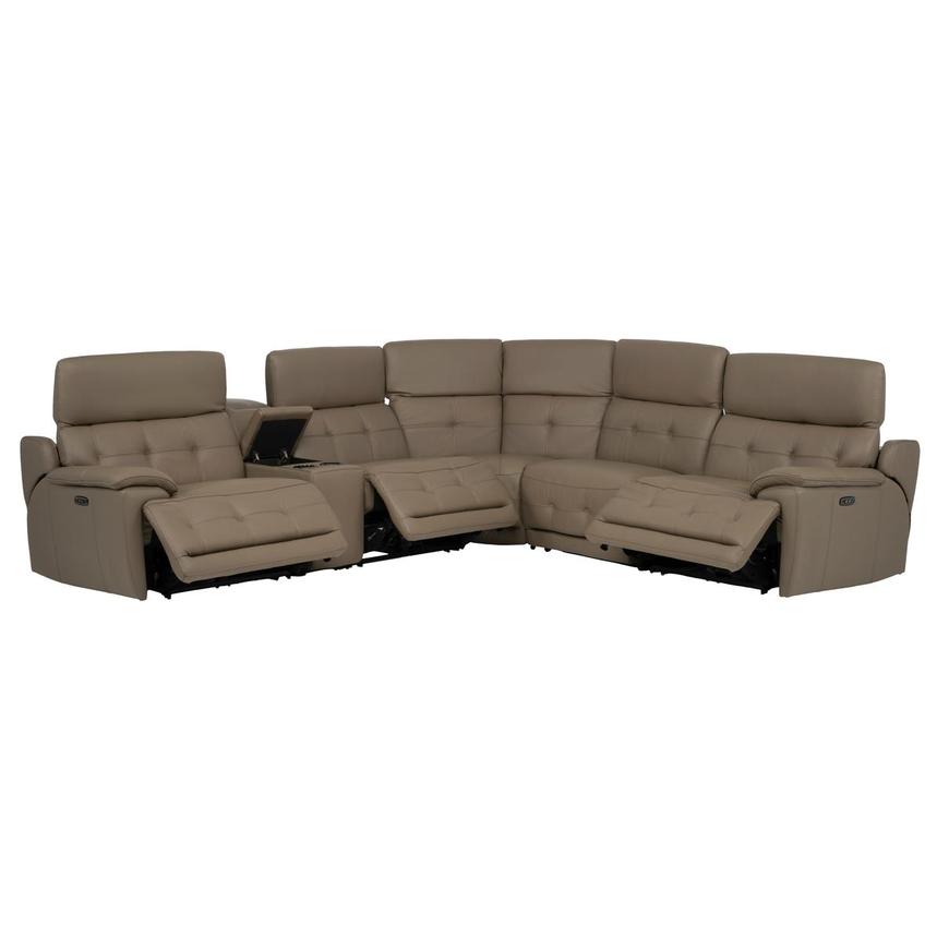 Graystone Dark Taupe Leather Power Reclining Sectional with 6PCS/3PWR  alternate image, 3 of 14 images.