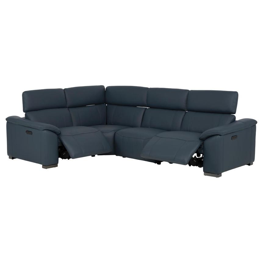 Cordova Blue Leather Power Reclining Sectional with 4PCS/2PWR  alternate image, 3 of 11 images.