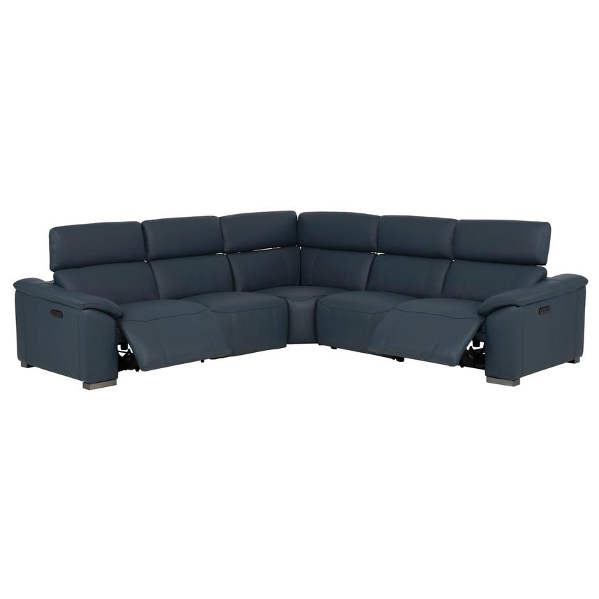 Cordova Blue Leather Power Reclining Sectional with 5PCS/2PWR  alternate image, 3 of 10 images.