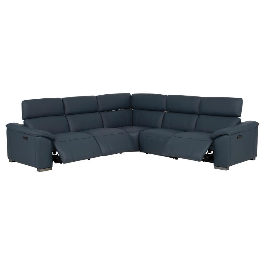 Cordova Blue Leather Power Reclining Sectional with 5PCS/3PWR  alternate image, 3 of 10 images.