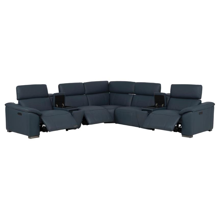 Cordova Blue Leather Power Reclining Sectional with 7PCS/3PWR  alternate image, 3 of 15 images.