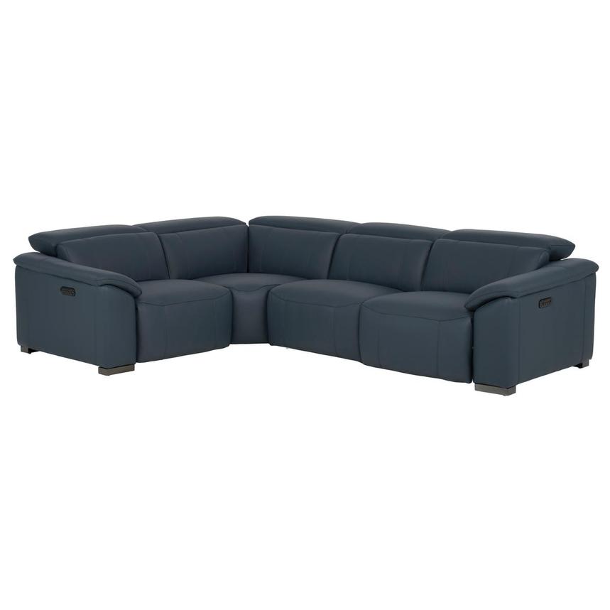 Cordova Blue Leather Power Reclining Sectional with 4PCS/2PWR main image, 1 of 11 images.