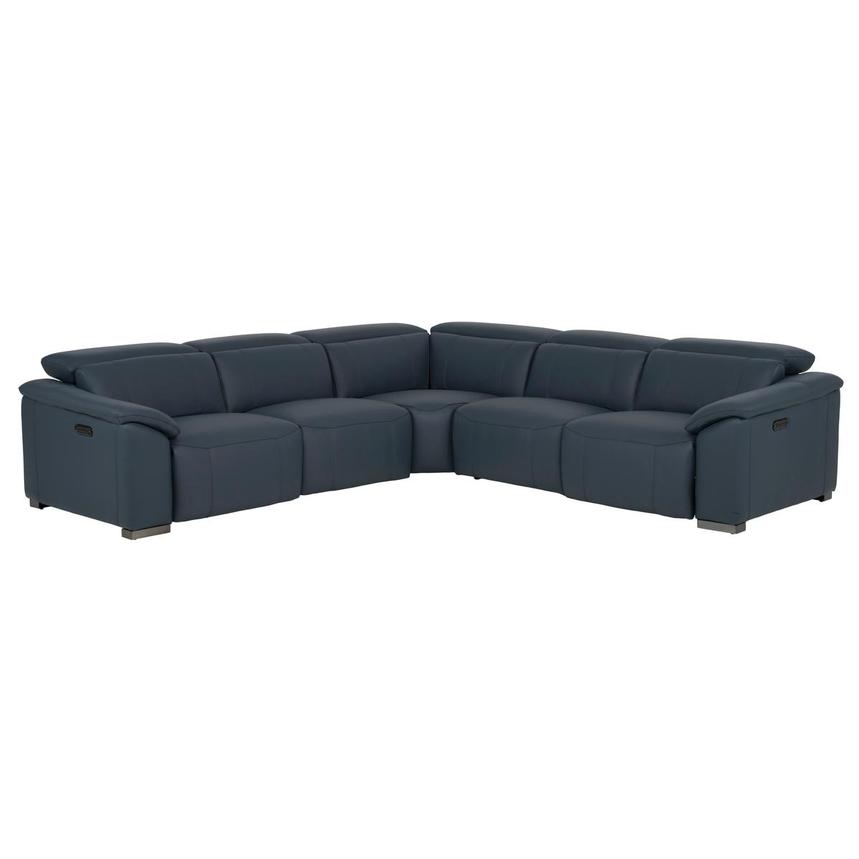 Cordova Blue Leather Power Reclining Sectional with 5PCS/2PWR main image, 1 of 10 images.
