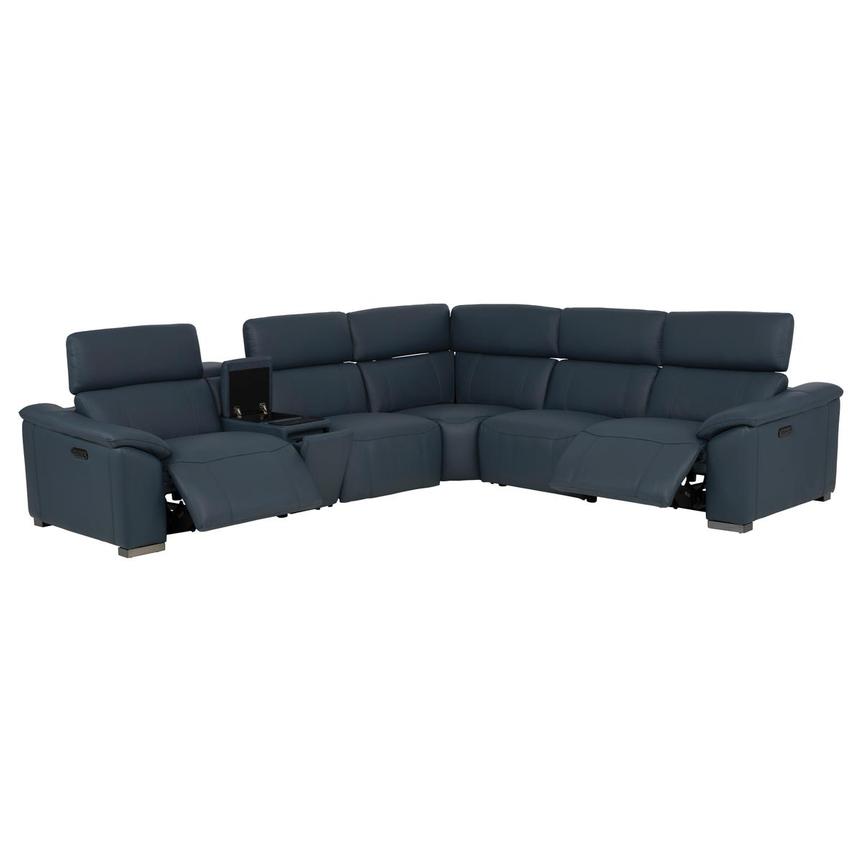 Cordova Blue Leather Power Reclining Sectional with 6PCS/2PWR alternate image, 3 of 15 images.