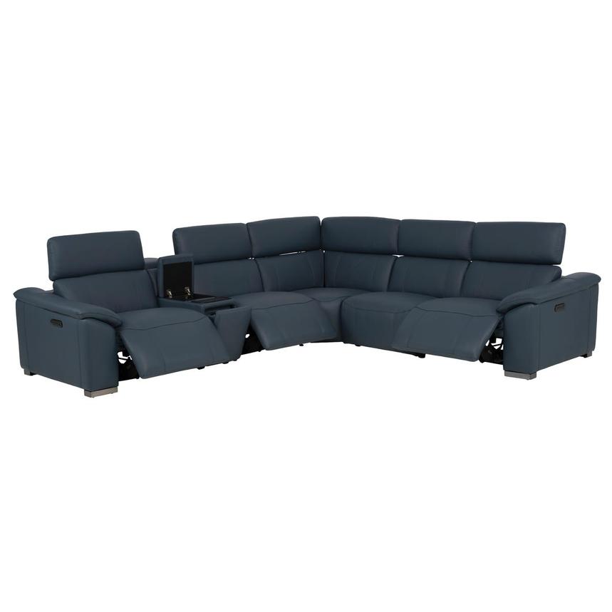 Cordova Blue Leather Power Reclining Sectional with 6PCS/3PWR alternate image, 3 of 14 images.