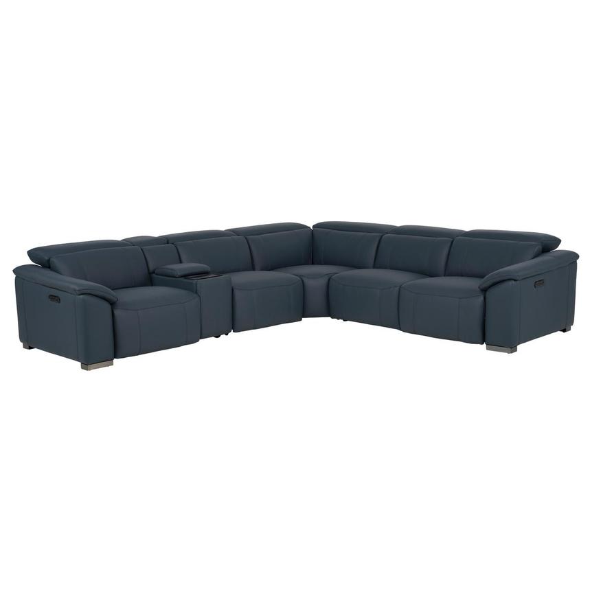 Cordova Blue Leather Power Reclining Sectional with 6PCS/3PWR  main image, 1 of 14 images.