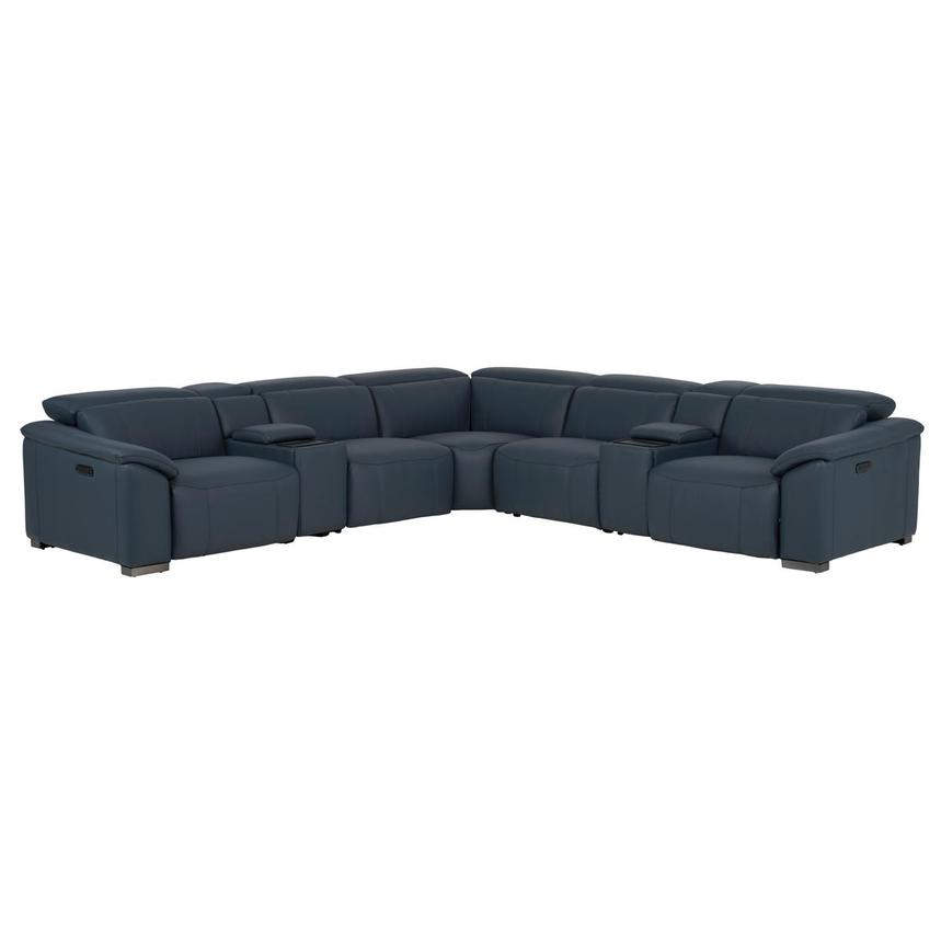 Cordova Blue Leather Power Reclining Sectional with 7PCS/3PWR main image, 1 of 15 images.
