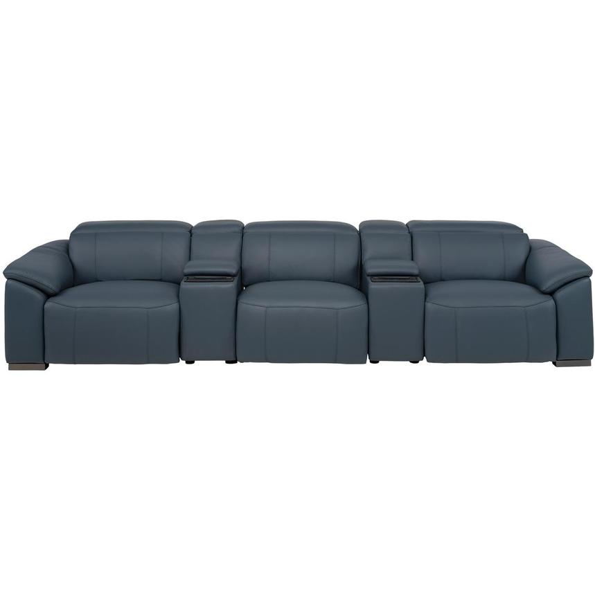 Cordova Blue Home Theater Leather Seating with 5PCS/2PWR main image, 1 of 12 images.